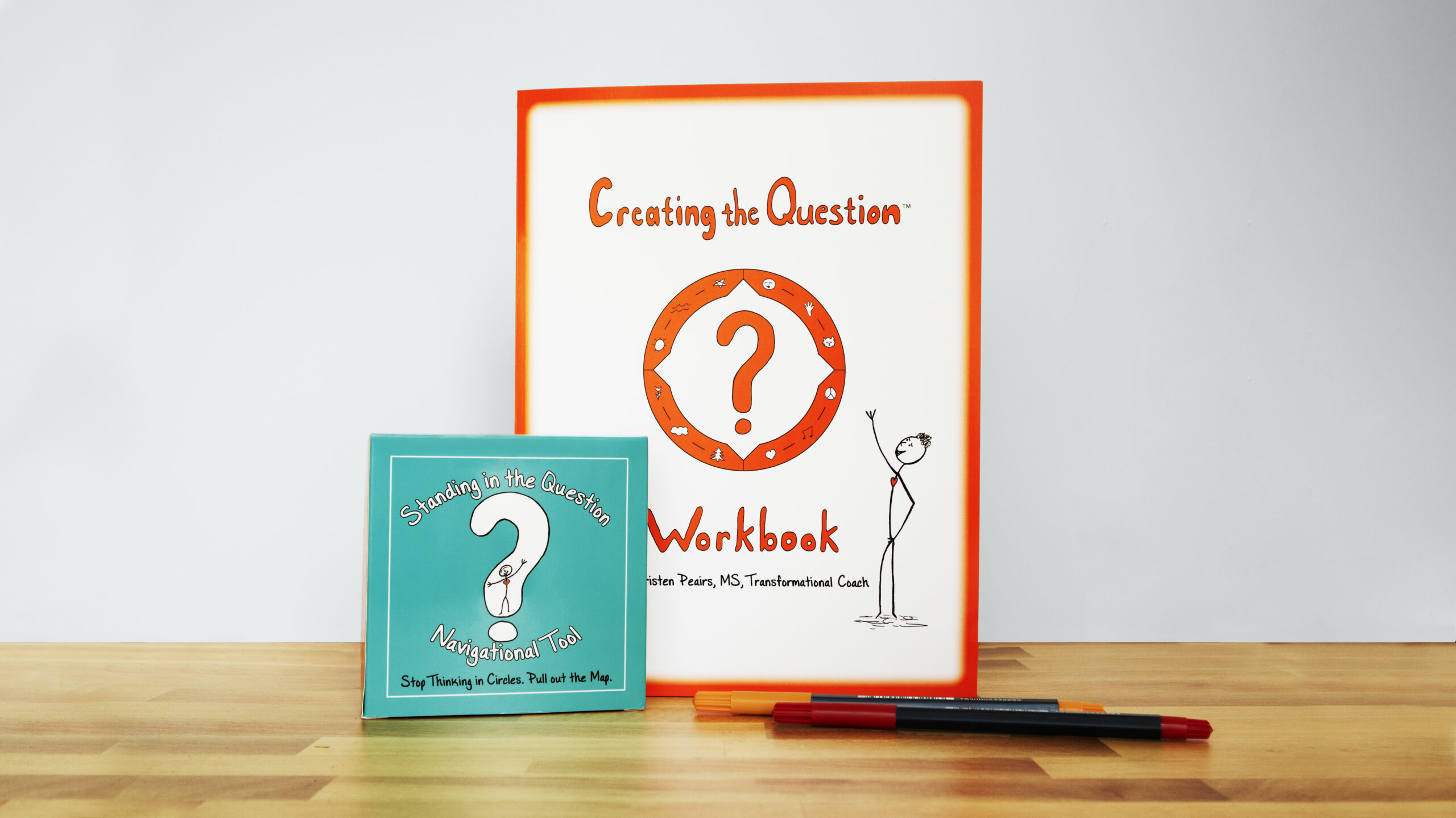 Standing in the Question cards and workbook